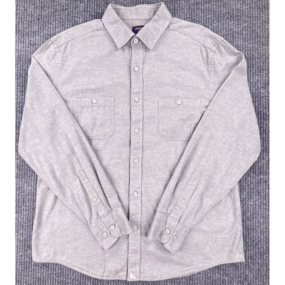 UNTUCKit Hemsworth Button Down Mens L Gray Herringbone Flannel Casual Rugged